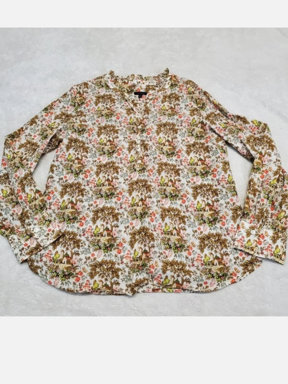 Talbots Cream Tuscan Long Sleeve Blouse Top Medium Classic Office Artsy Eclectic - Picture 1 of 9